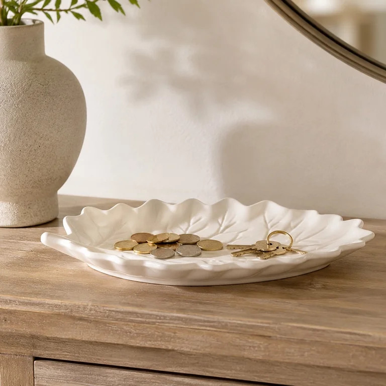 Better Homes & Gardens Cream Figural Leaf Stoneware 12" x 10" Serving Platter | Walmart (US)