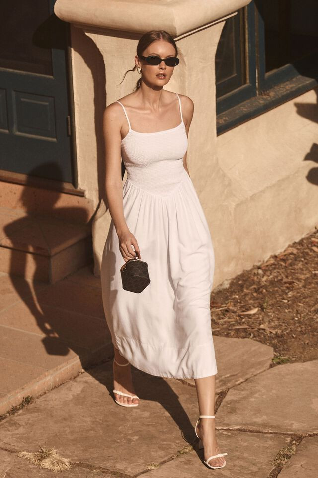 Cami Ruched Linen Maxi Dress | Dynamite Clothing