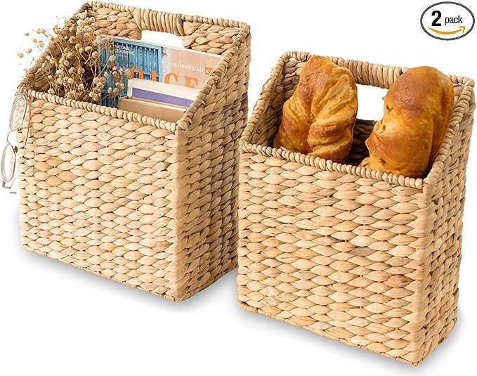 KOLWOVEN Wicker Hanging Storage Baskets, Set of 2 Wall Baskets for Accessories and Organizing Fil... | Amazon (US)