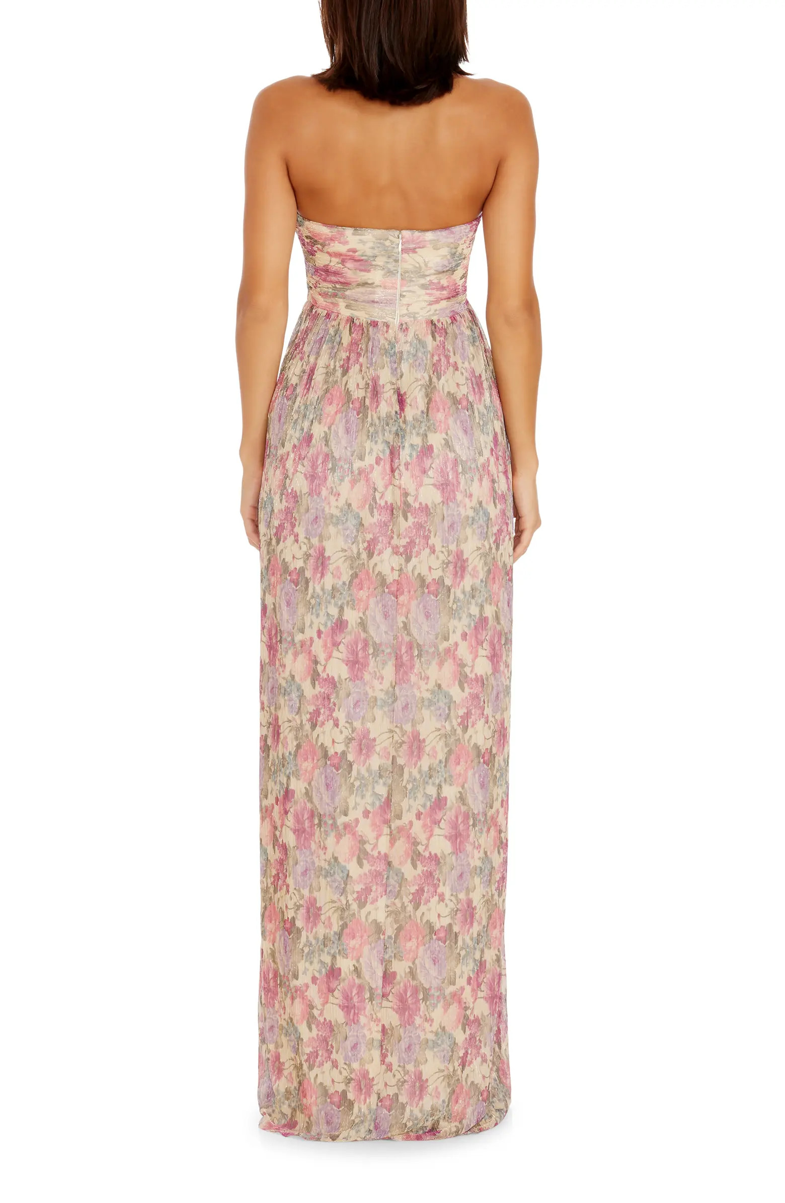 Angelique Floral Cutout Metallic Strapless Maxi Dress | Nordstrom