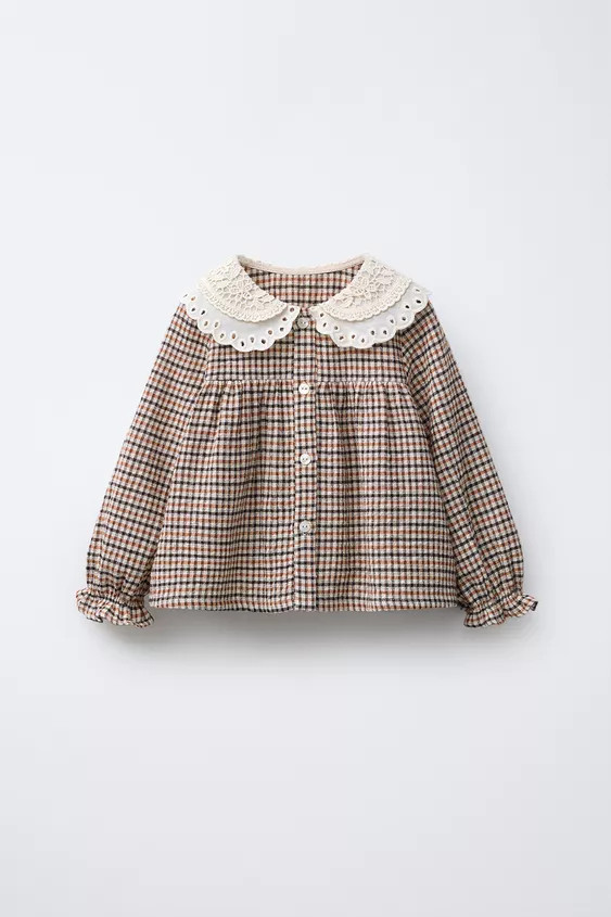 EMBROIDERED COLLAR PLAID SHIRT | Zara US