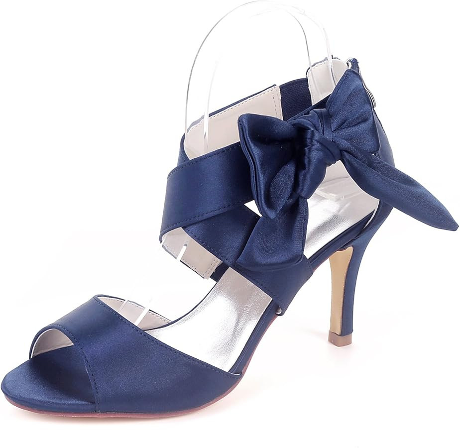 Women's Orange Bow Sandals Satin Dress Shoes Bridal Wedding Heels, Party Show Shoes | Amazon (US)