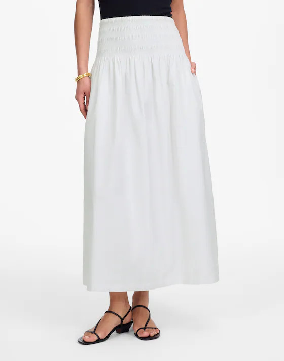 Smocked-Waist Poplin Midi Skirt | Madewell