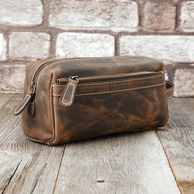 Mens Leather Dopp Kit,Personalized Dopp Bag,Gift for Dad,Mens Travel Toiletry Bag,Shaving Kit Bag... | Etsy (US)