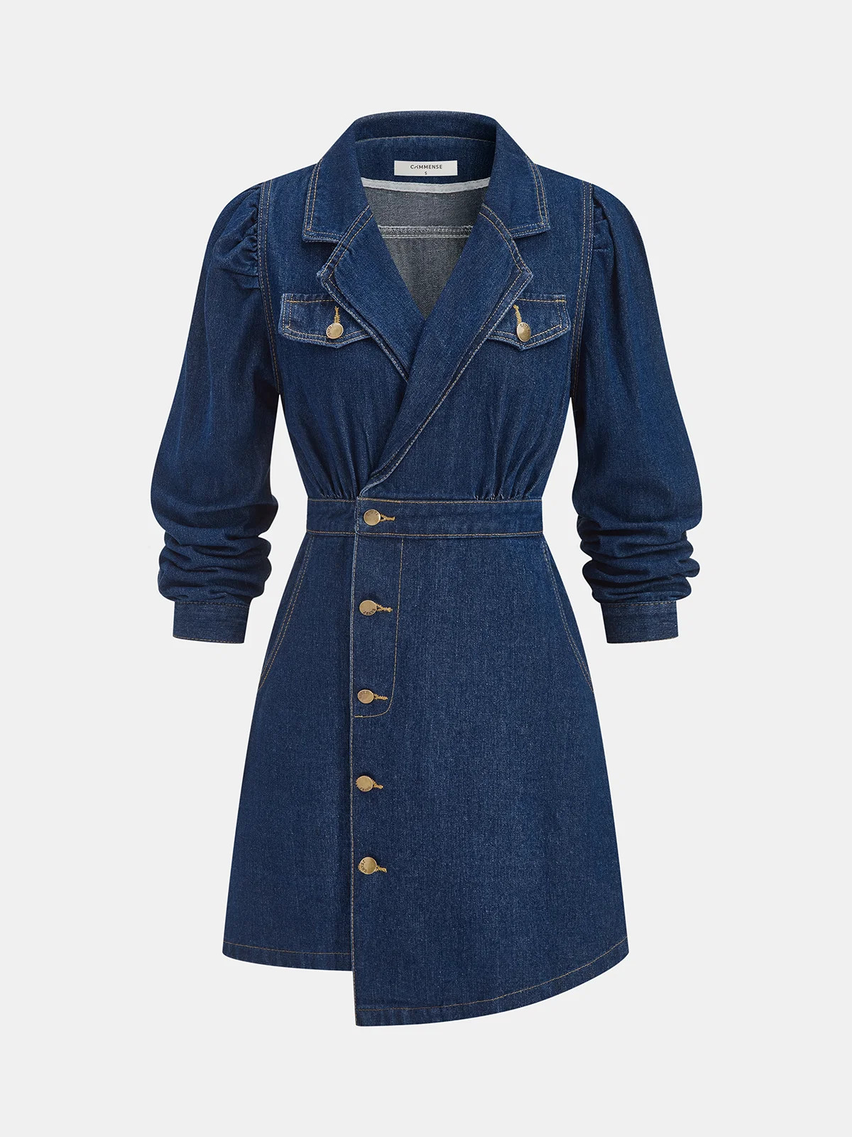 Metal Button Denim Blazer Dress | Commense