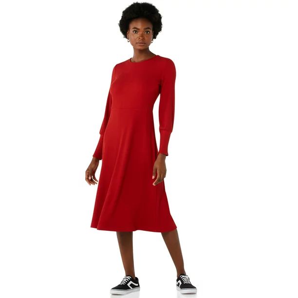 Free Assembly Women’s Fit & Flare Rib Knit Dress | Walmart (US)