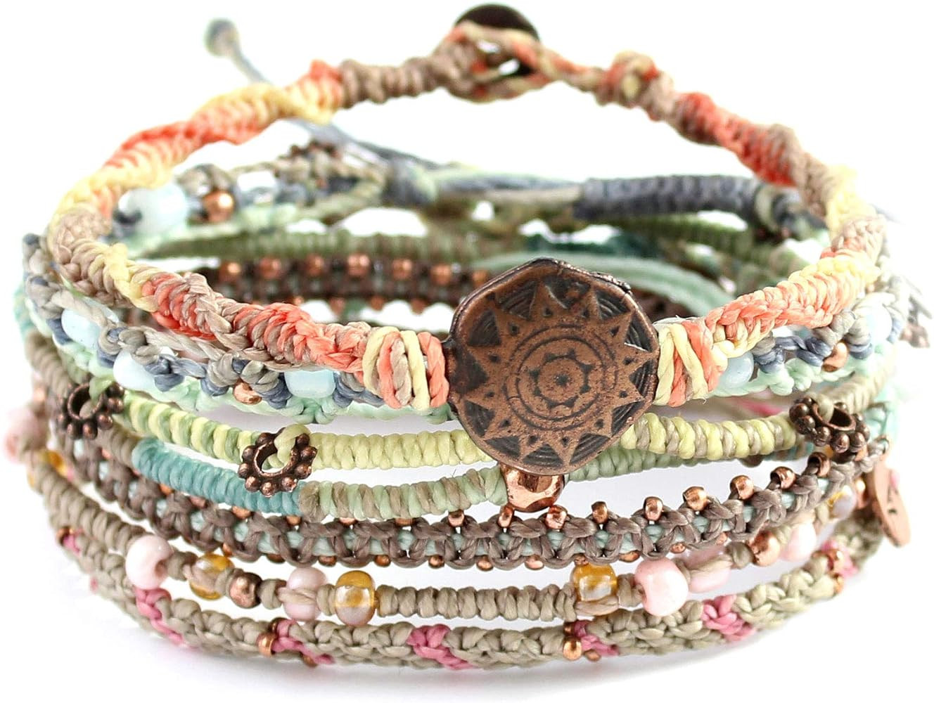 Wakami Earth Charm Bracelet Stack | Braided Beaded Stackable Bracelets for Women | Waterproof Fai... | Amazon (US)