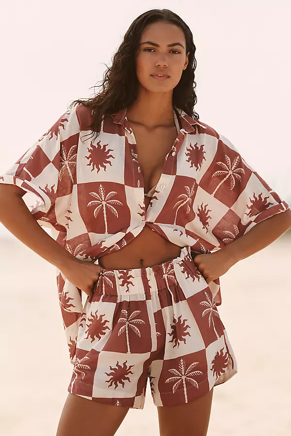 Malai Sunrise Palm Twyla Short-Sleeve Buttondown Shirt | Anthropologie (US)