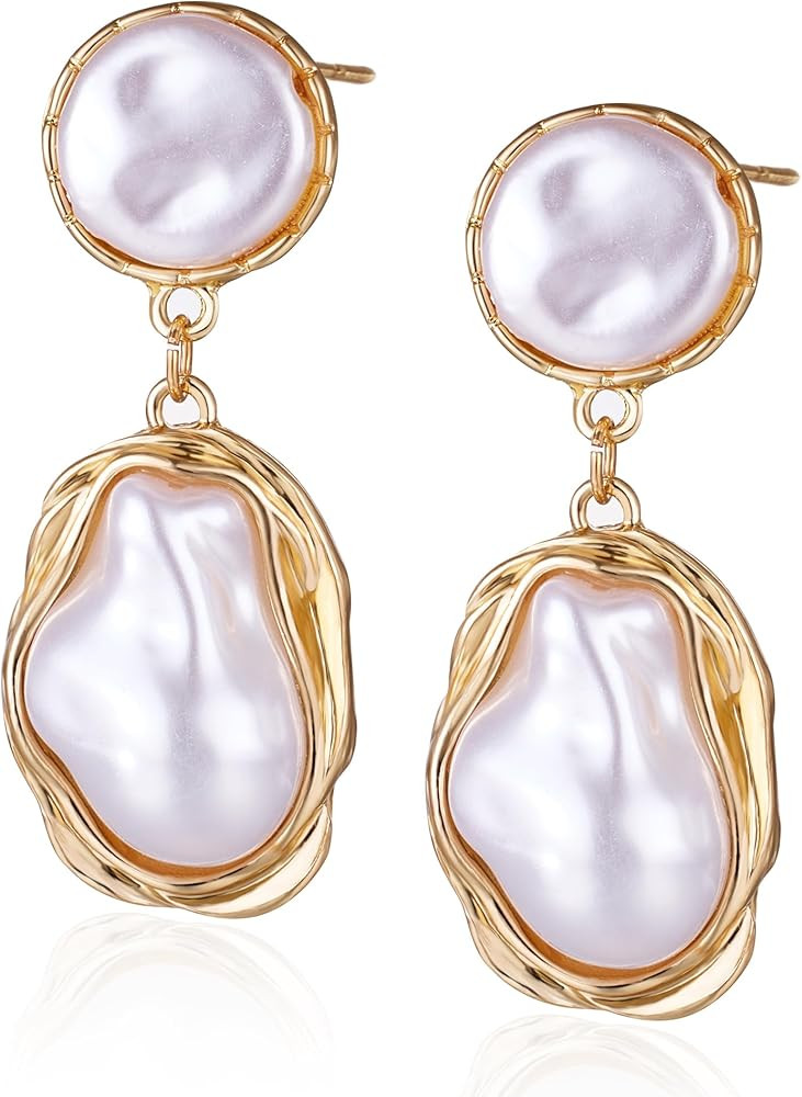 Vintage Baroque Pearl Drop Earrings, Gold Plated Statement Dangle Earrings for Women, Chunky Jewe... | Amazon (US)