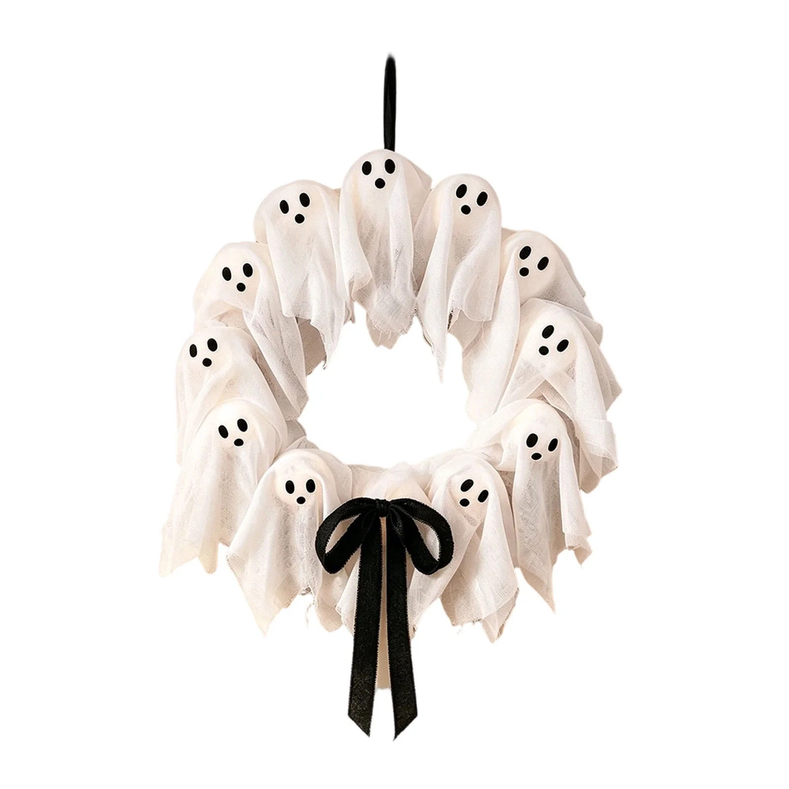 Glowing Halloween Ghost Wreath with White Ghosts & Ribbon for Front Door Porch Wall Window Party ... | Walmart (US)