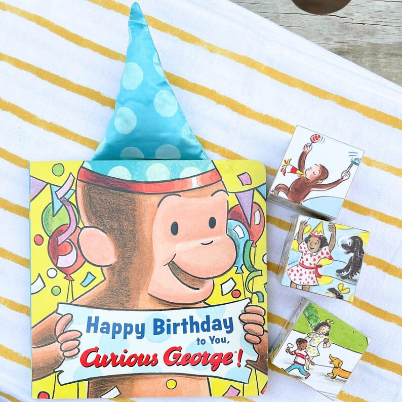 A Set of Three 3 Curious George Wooden Blocks & Happy Birthday to You, Curious George Board Book ... | Etsy (US)