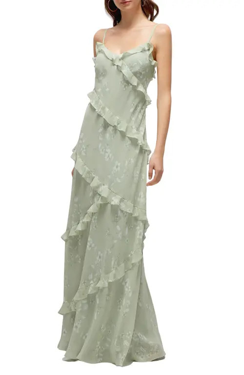 Dessy Collection Ruffle Slip Maxi Dress in Vintage Primrose Sage at Nordstrom, Size Large | Nordstrom