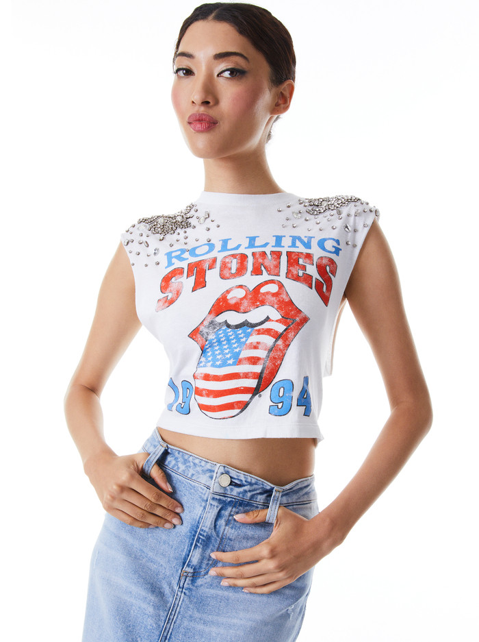 MICAH EMBELLLISHED CROPPED MUSCLE TANK | Alice + Olivia