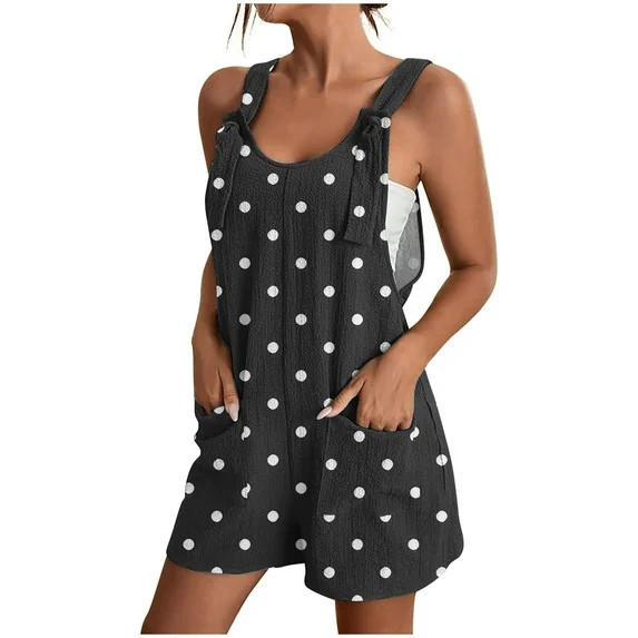 Coveralls Shortalls for Women Fall Summer Faux Gauze Linen Graphic Brunch Polka Dot Straight Leg ... | Walmart (US)