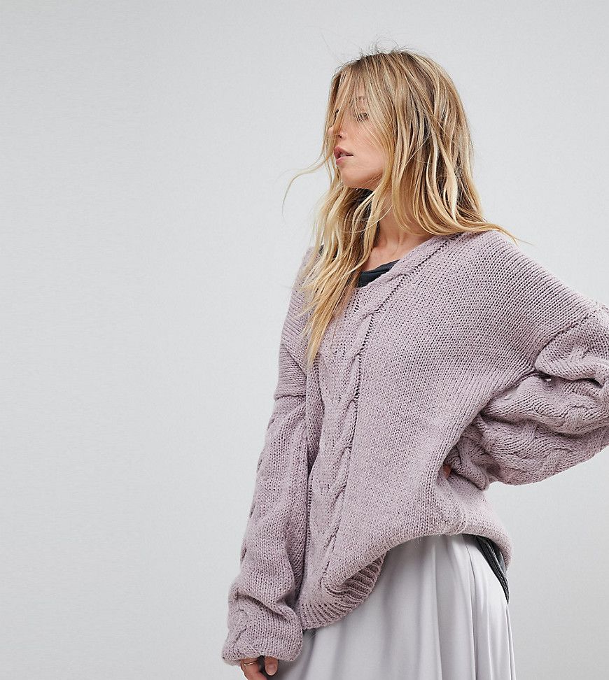 OneOn Hand Knitted Deep V Cable Jumper - Lilac | ASOS UK