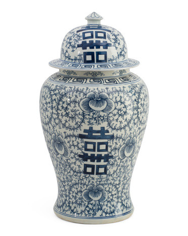 Porcelain Double Happiness Floral Temple Jar With Lid | Marshalls