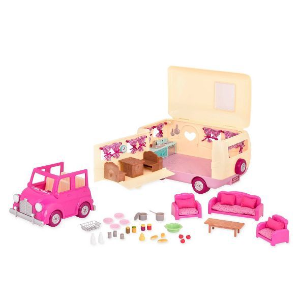Li'l Woodzeez Camper Playset with Pink Toy Car 40pc - Happy Camper | Target