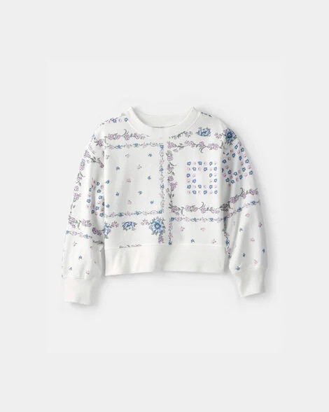 OshKosh B'gosh Girls Bandana Floral French Terry Pullover Sweatshirt - Blue/Ivory 4 Blue/Ivory | Carter's Inc