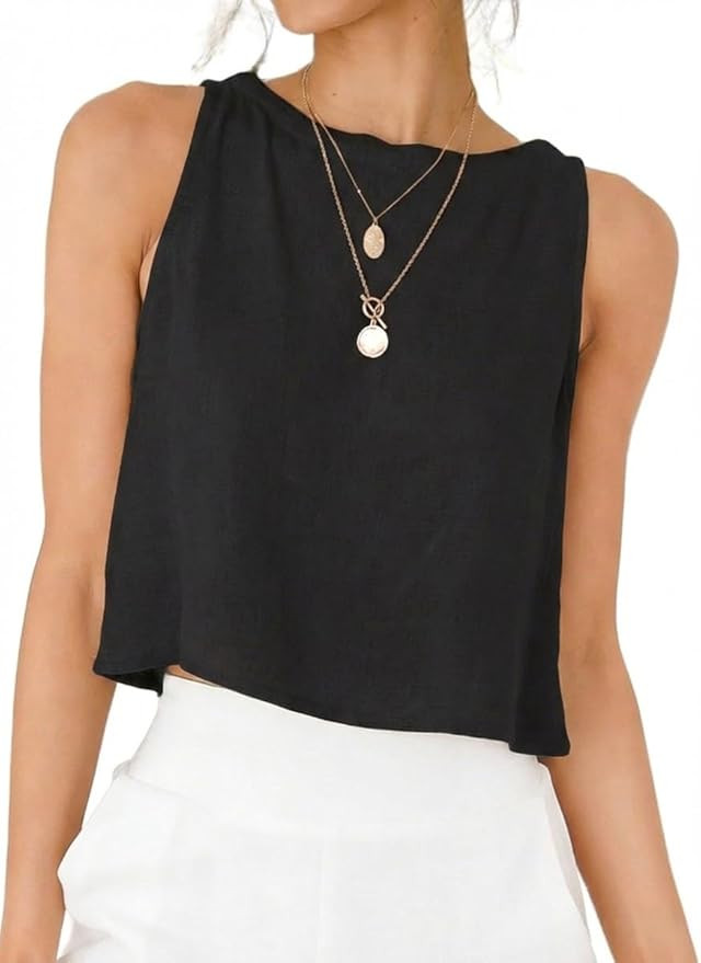 IDEALSANXUN Womens Linen Crop Tank Tops 2026 Spring Summer Beach Sleeveless Tops | Amazon (US)