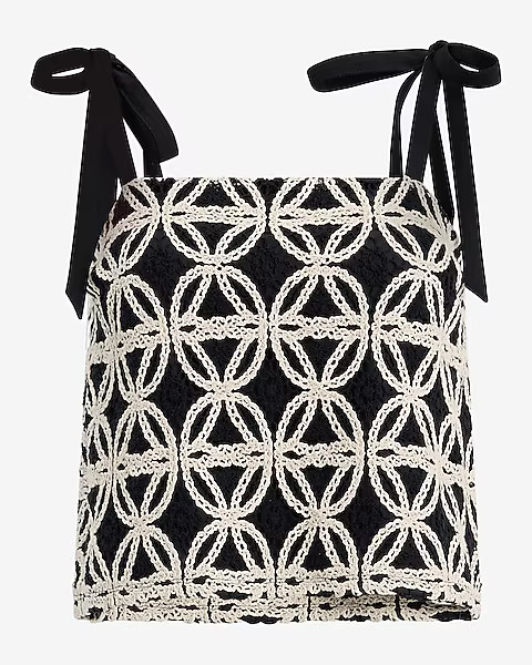 Two Tone Crochet Tie Strap Cropped Tank | Express