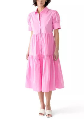 Crown & Ivy Women's Petite Tiered Midi Dress, Pink, PL | Belk