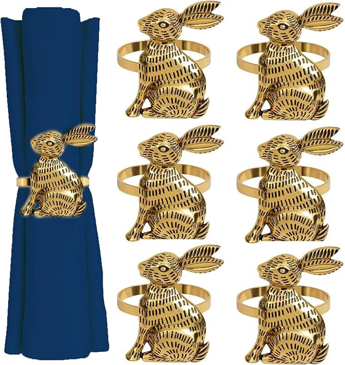 Easter Napkin Rings Set of 6,Metal Gold Rabbit Napkin Holders,Easter Decors Dinner Home Bunny Tab... | Amazon (US)