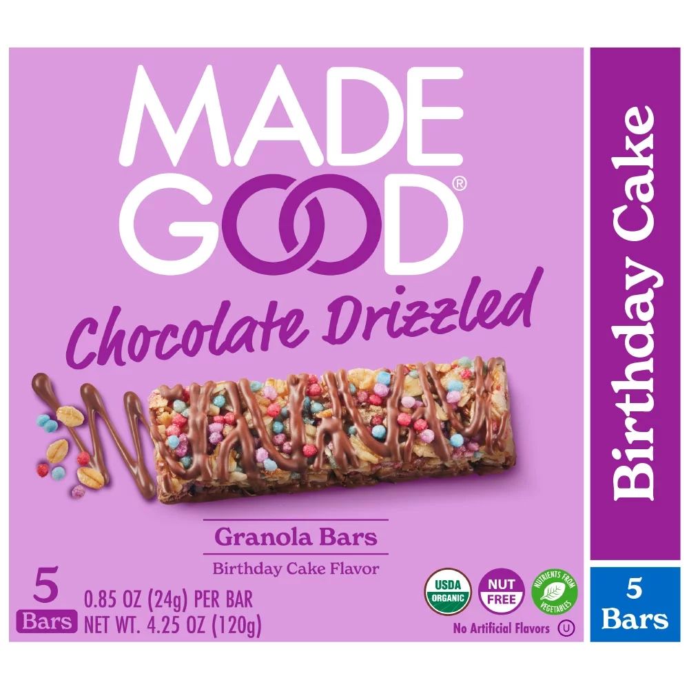 MadeGood Granola Bars, Chocolate Drizzle Birthday Day Cake, 0.78 oz, 5 Ct | Walmart (US)