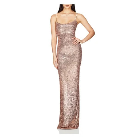 NOOKIE Womens Gold Sequined Zippered Gown Spaghetti Strap Scoop Neck Full-Length Evening Body Con Dr | Walmart (US)