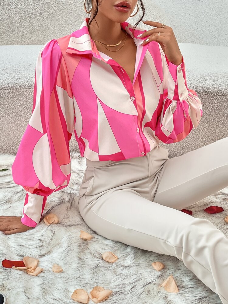 All Over Print Bishop Sleeve Shirt | SHEIN