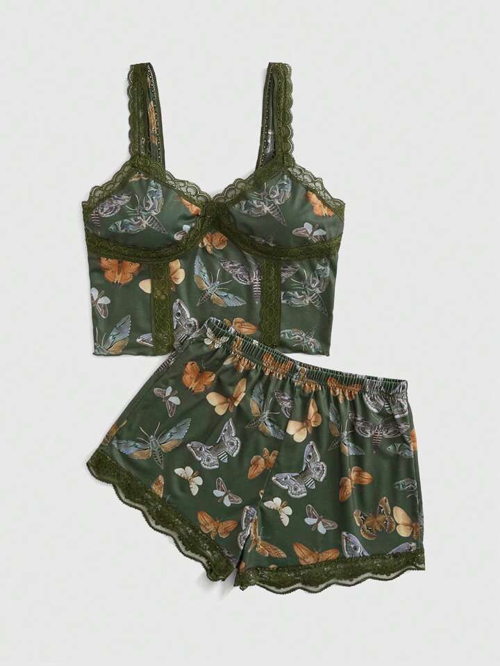 ROMWE Fairycore Butterfly Print Cami Top & Shorts Women's Home Wear Set | SHEIN