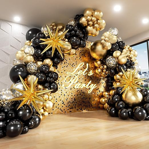FOTIOMRG Black and Gold Balloons Garland Arch Kit, 5 10 12 18inch Black Gold Confetti Latex Ballo... | Amazon (US)