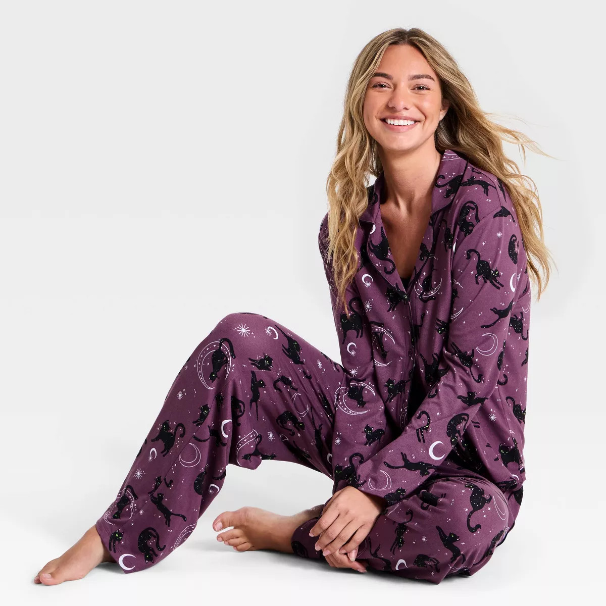 Women's Halloween Jersey Long Sleeve Notch Collar Top and Pants Pajama Set - Hyde and EEK! Boutiq... | Target