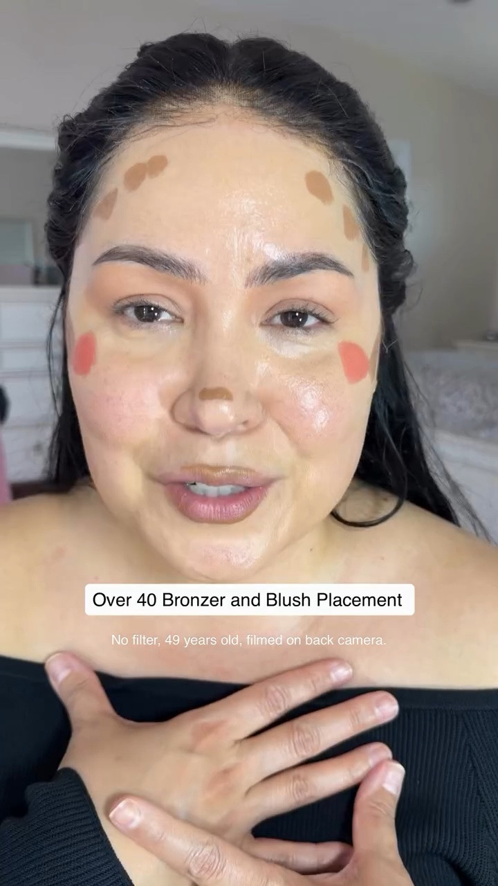 Over 40 blush and bronzer placement to lift the face. 

You can always find the exact products I use linked in my Ltk 

@lysbeautyofficial bronzer in Harmony and blush in Curvy 

#matureskin #matureskinmakeup #over40makeup #over50makeup #agingskin