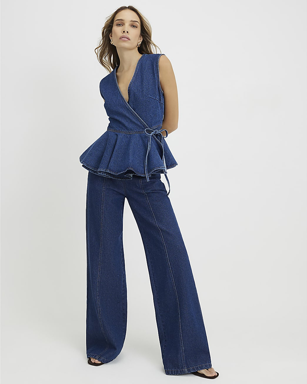 Blue Clean Waistband Wide Leg Jeans | River Island UK & IE
