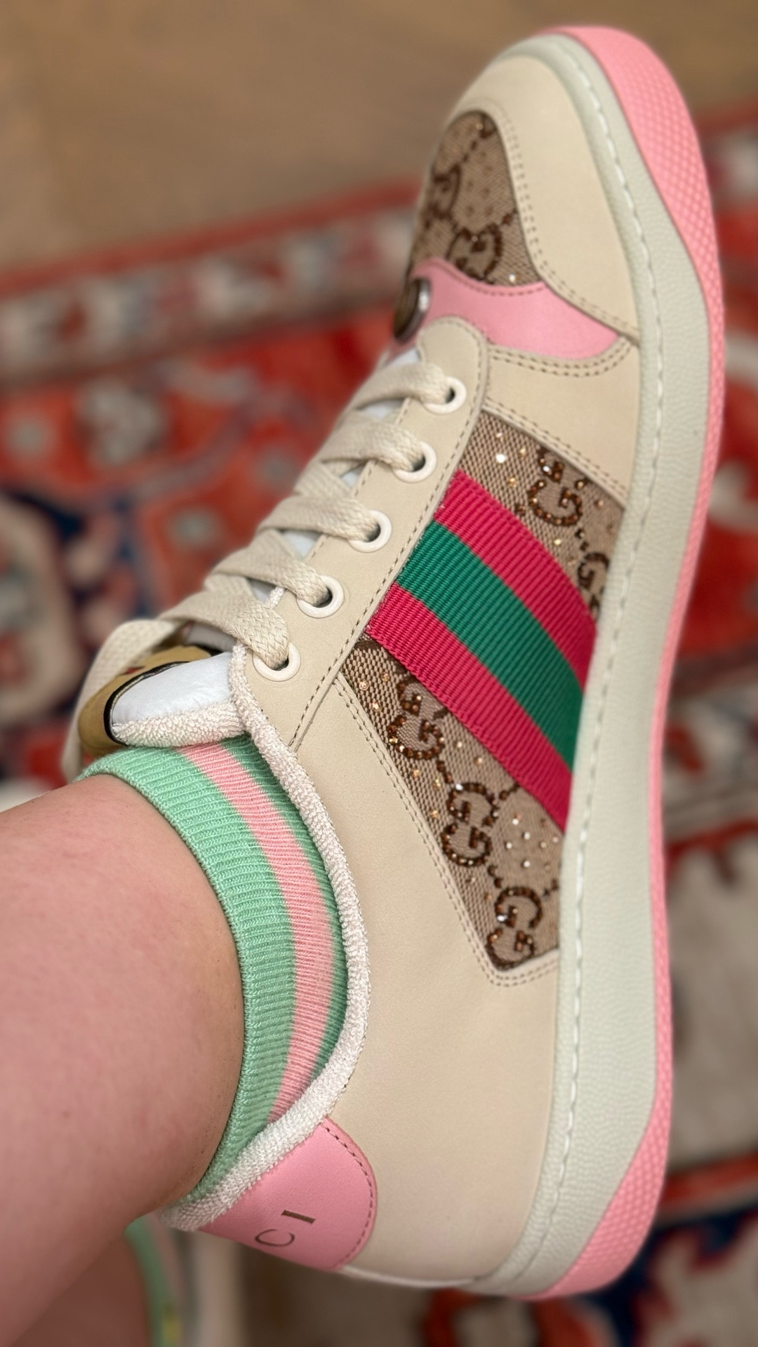 These Gucci blinged out pink and green tennis shoes are fabulous! I tried these in when we were in Charleston!!! I may have had a lot of mom guilt when I bought them😳😳

#LTKOver40 #LTKStyleTip #LTKShoeCrush