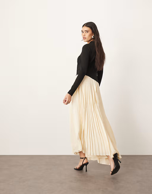 ARRANGE contrast fabric sculpted maxi dress with pleat skirt in black | ASOS (Global)
