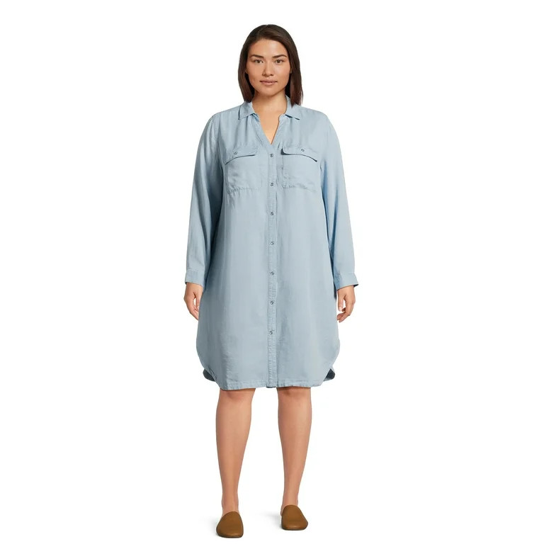 Terra & Sky Women’s Plus Size Shirtdress with Long Sleeves | Walmart (US)
