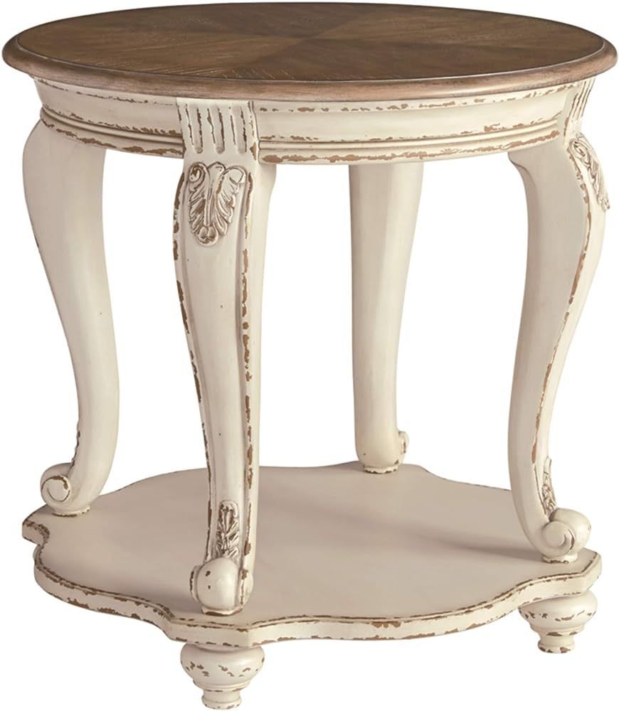 Signature Design by Ashley Realyn French Country Two Tone Round End Table, Chipped White | Amazon (US)