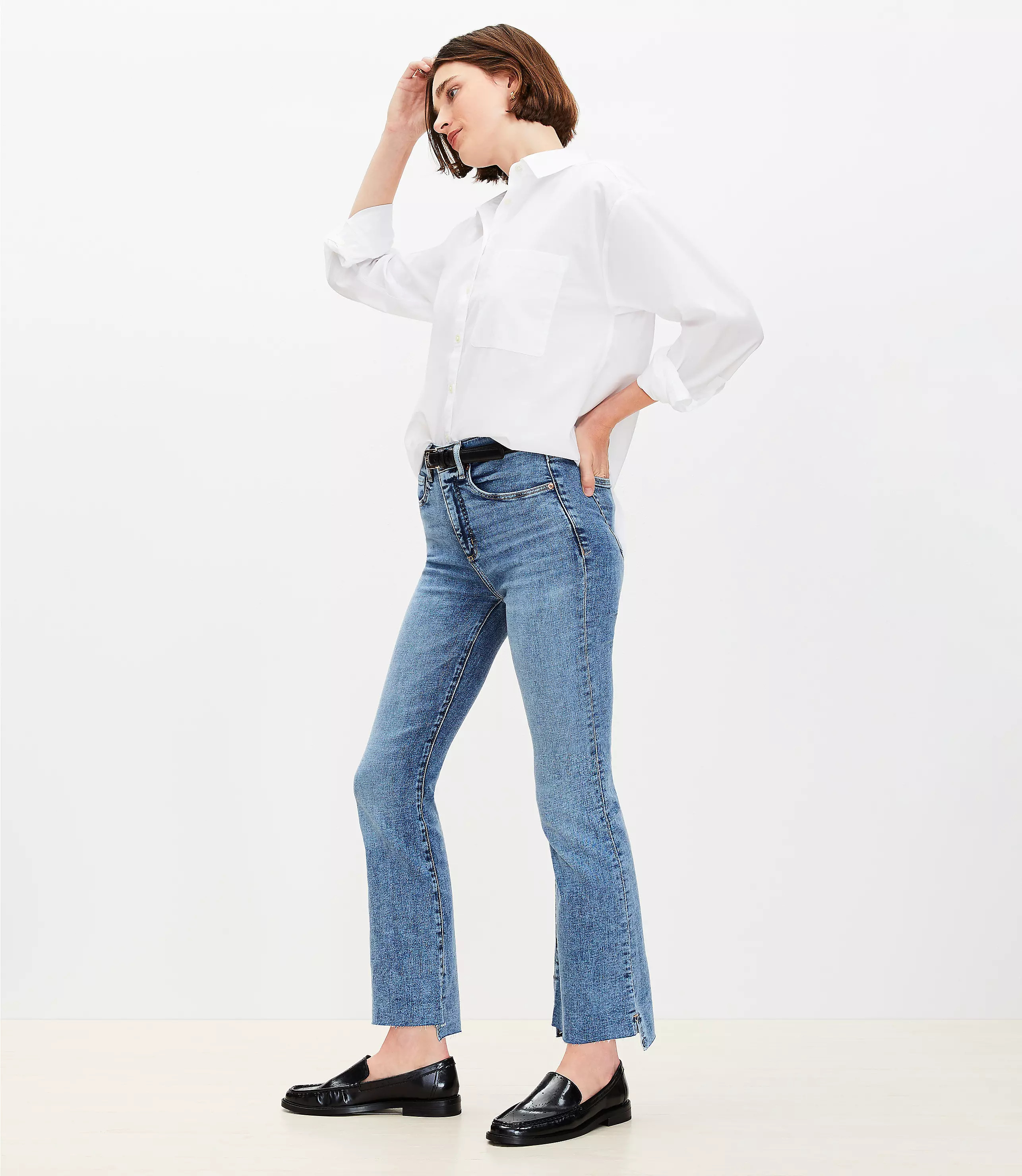 Step Hem High Rise Kick Crop Jeans in Classic Mid Wash | LOFT