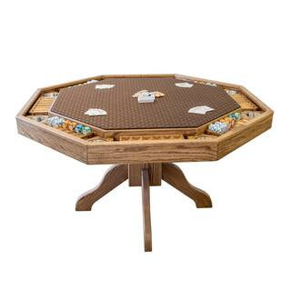 Lost Mill 8 Station Poker Table 1-Quantity in Provincial Oak with 8 Chip Trays and Wood Dining Topper (1-Pack) | The Home Depot