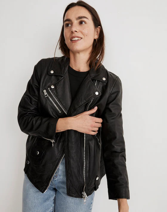 Washed Leather Oversized Motorcycle Jacket | Madewell