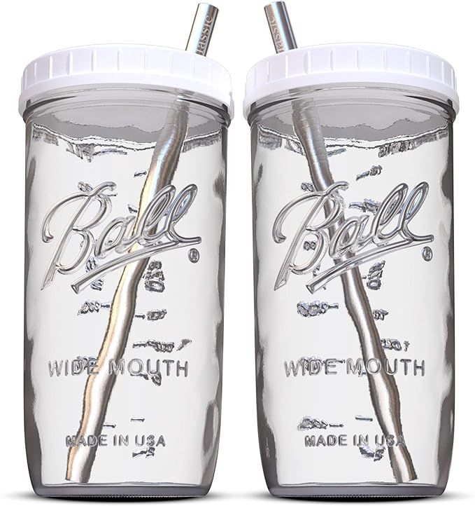 Reusable Wide Mouth Smoothie Cups Boba Tea Cups Bubble Tea Cups with Lids and Silver Straws Ball ... | Amazon (US)