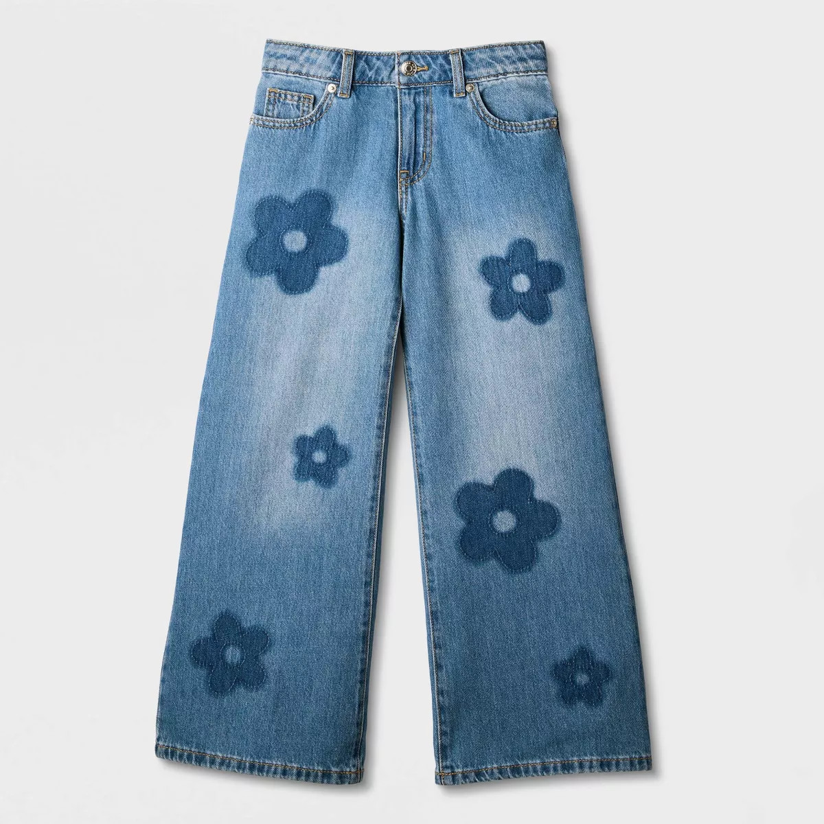 Girls' Mid-Rise Daisy Wide Leg Jeans - Cat & Jack™ Dark Wash 14 | Target