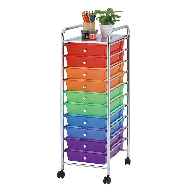 10- Rainbow Color Plastic Drawer Metal Craft Storage Rolling Cart W/ 2 Locking And 2 Regular Whee... | Walmart (US)