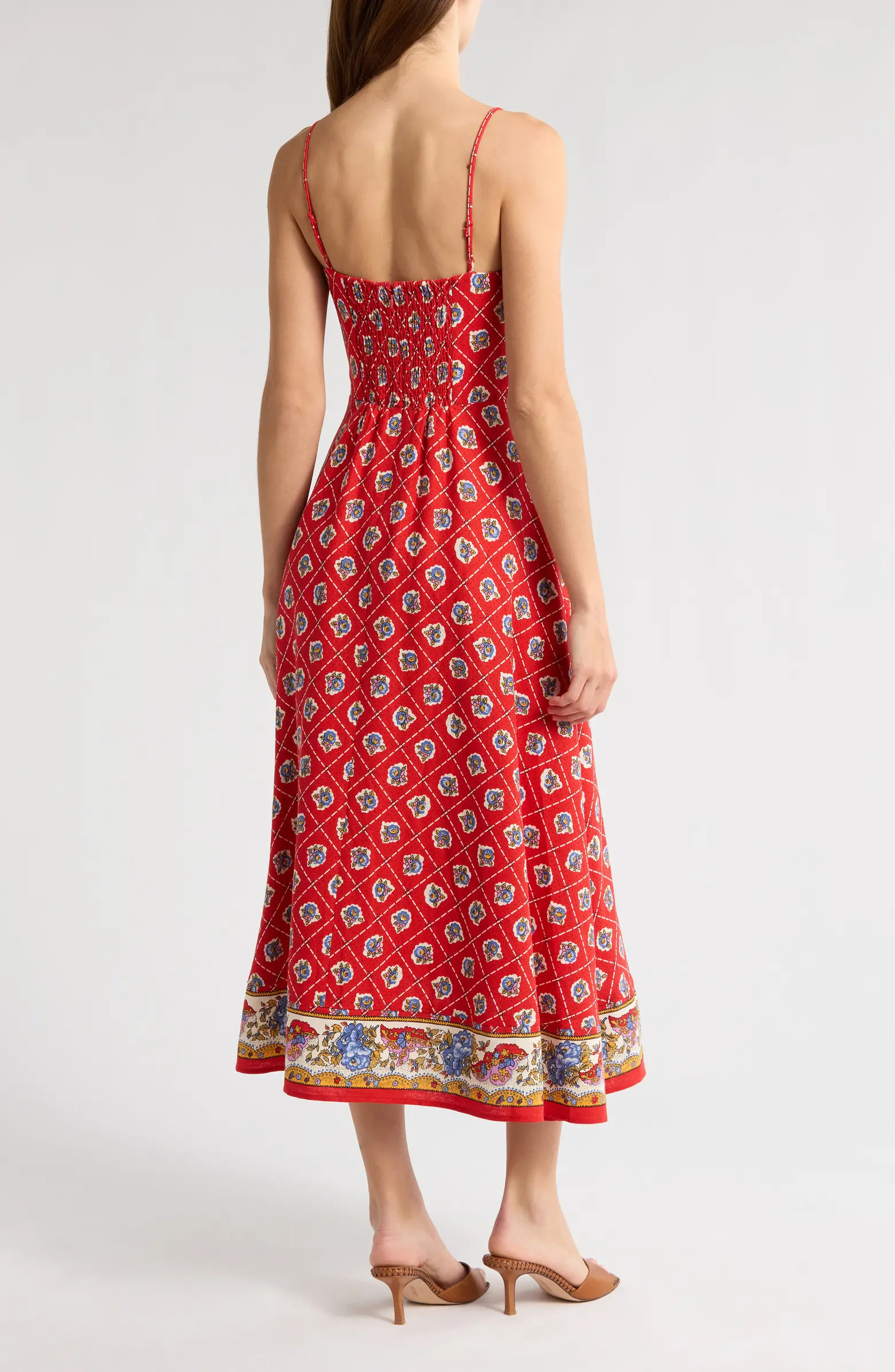 Josefina Scarf Print Linen Blend Midi Dress | Nordstrom