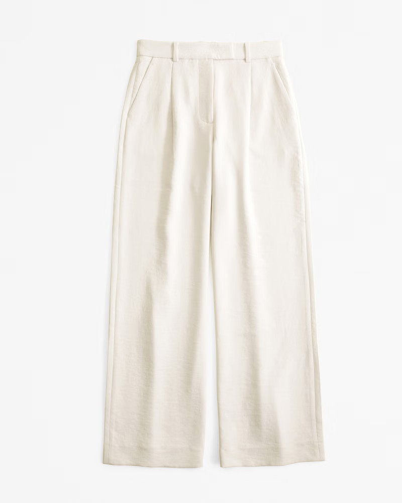 Abercrombie & Fitch Women's A&F Harper Tailored Premium Crepe Ultra-Wide Leg Pant in Cream - Size 30 LONG | Abercrombie & Fitch (US)