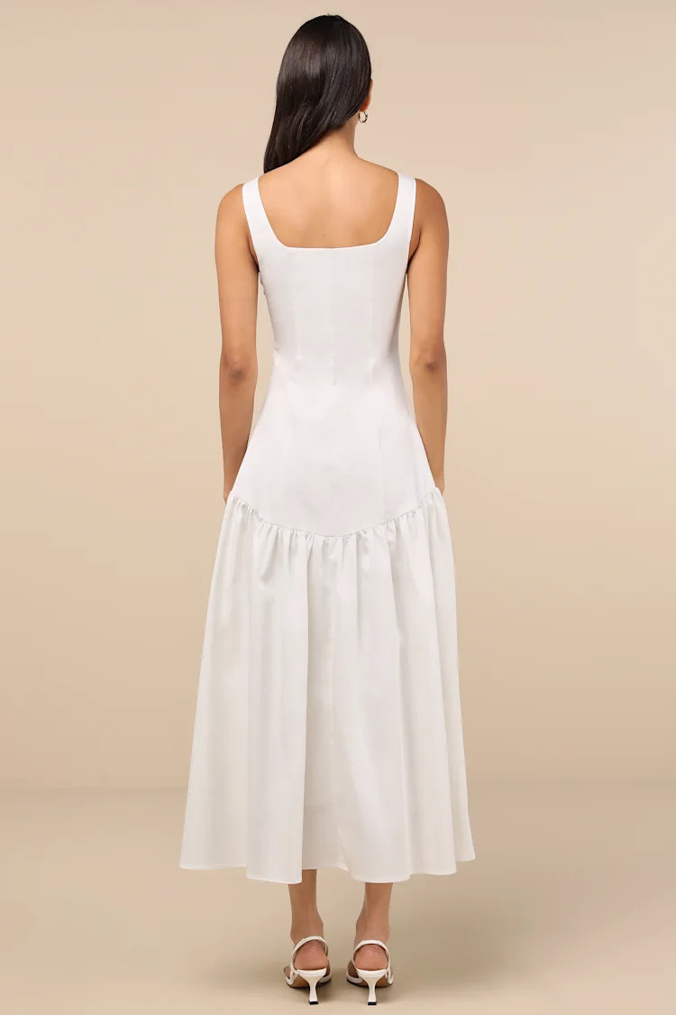 Kyla White Drop Waist Midi Dress | Lulus