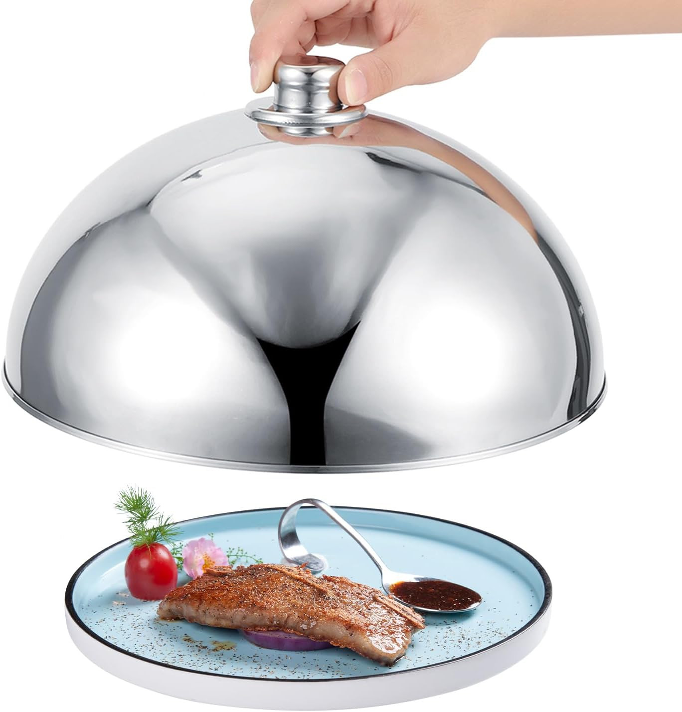 Stainless Steel Food Dome Cover, 12.5 inch Cloche Serving Lid | Amazon (US)