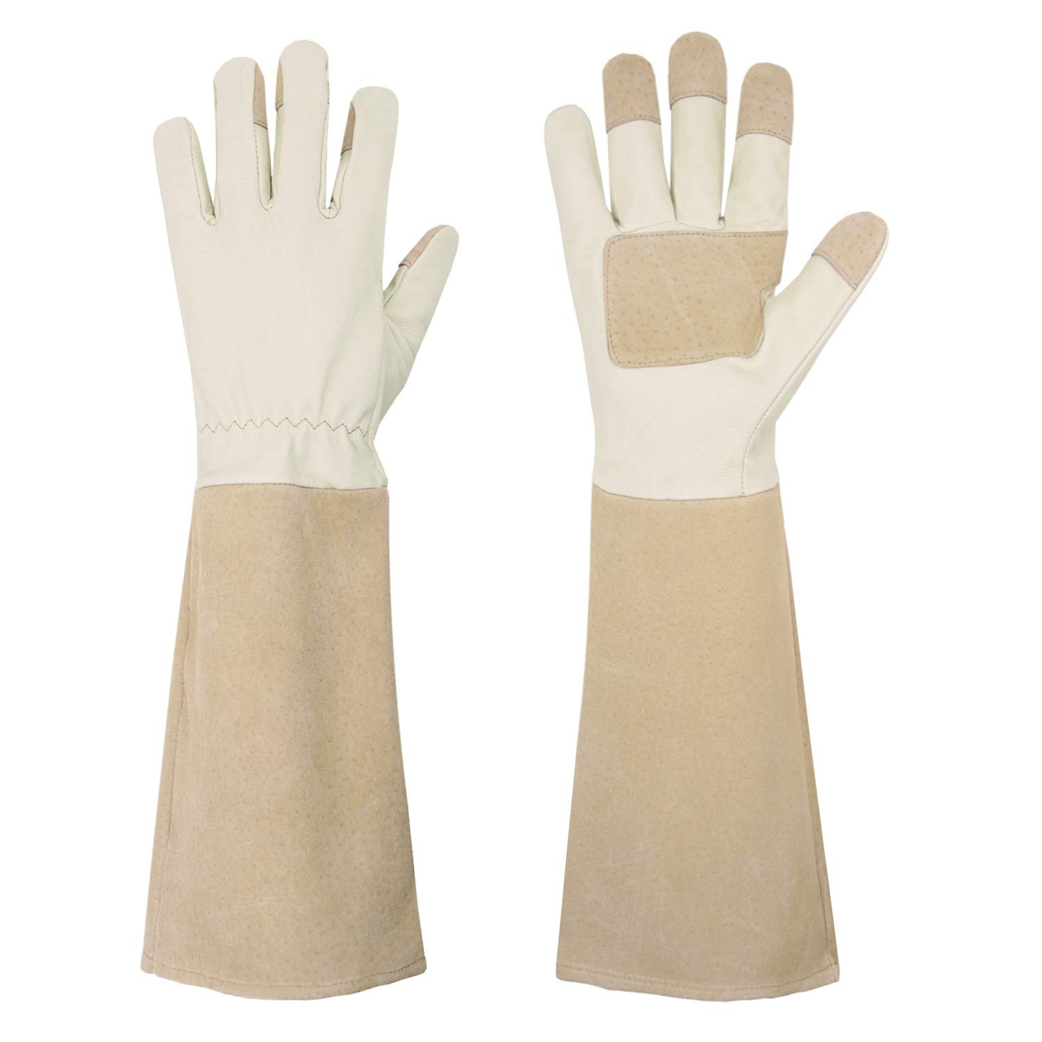 HANDLANDY Pruning Gloves Long for Men & Women, Pigskin Leather Rose Gardening Gloves- Breathable & Durability Gauntlet Gloves (Small, Beige) | Amazon (US)
