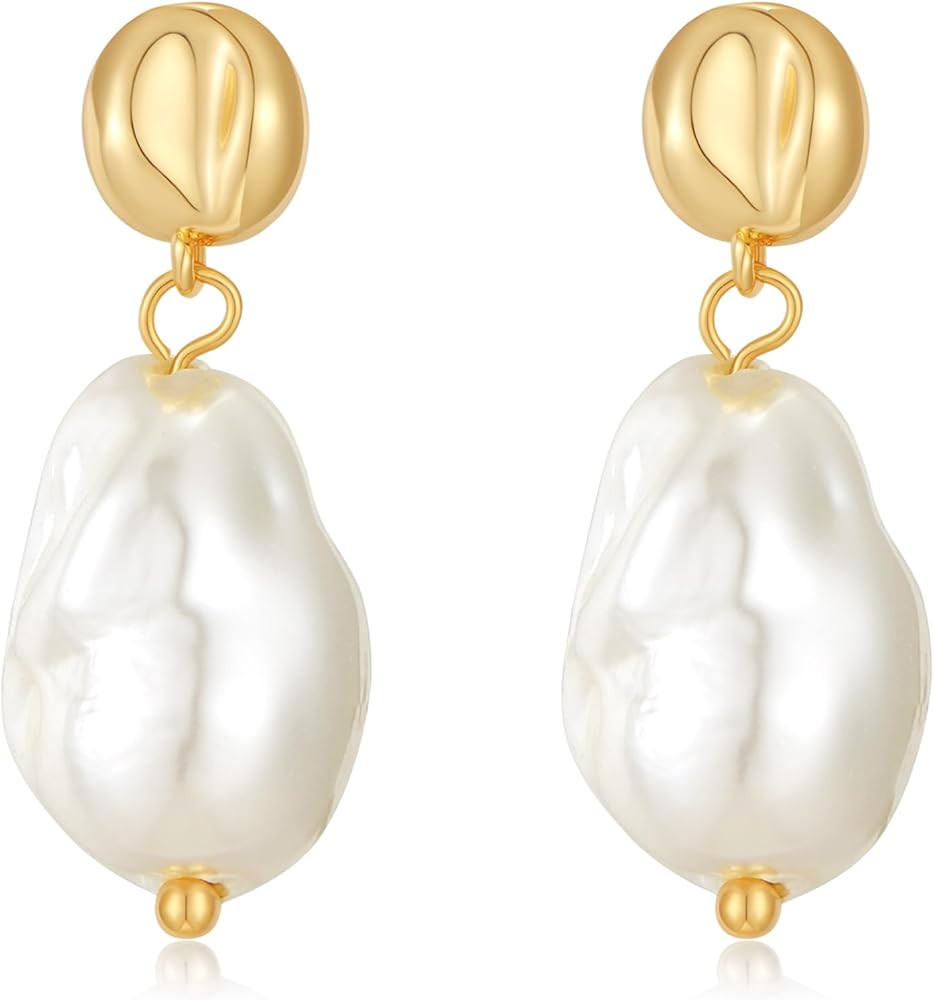 Gold Silver Baroque Pearl Dangle Earrings Vintage Pearl Dangle Drop Earrings for Women Fashion Je... | Amazon (US)